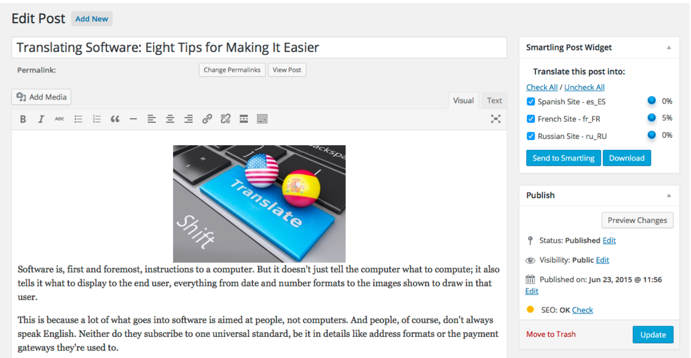 Smartling Wordpress Connector screenshot